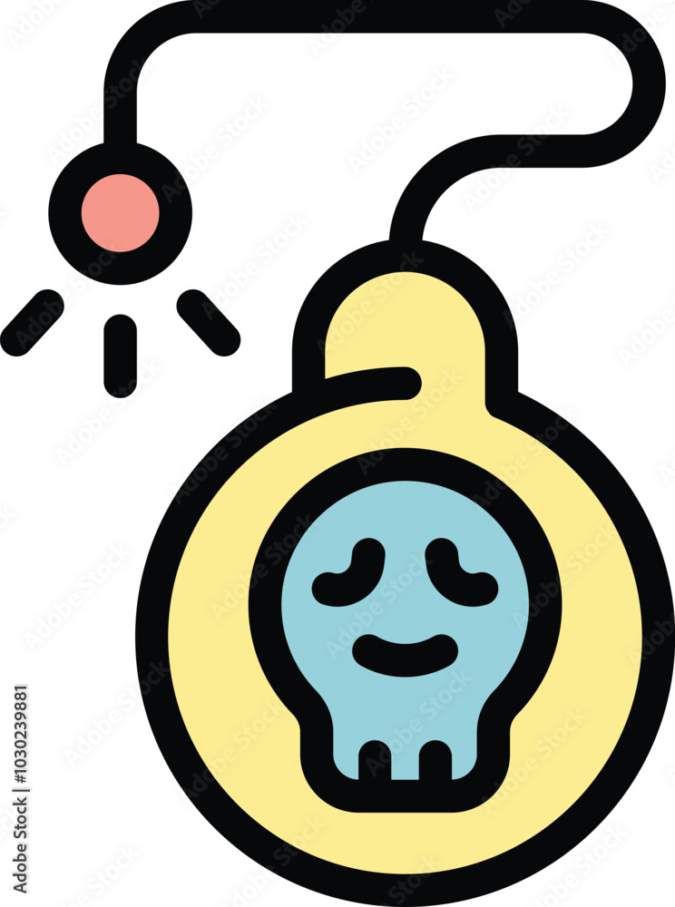 Poster glowing skull inside a pendulum is moving back and forth, helping with concentration during a hypnos