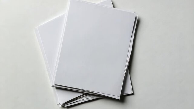 A stack of blank white paper sits on a white surface