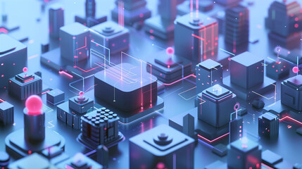 Future Business Horizons: A Glimpse into Enhanced Efficiency and Profitability with AI, Blockchain, and AR in a Clean, Minimalist Tech Showcase