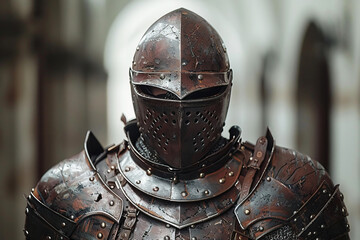 Medieval knights armor displayed against a clean white background showcasing intricate details