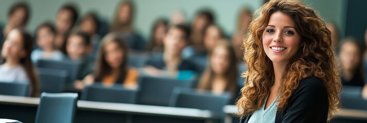 Confident student smiling with her friends in the background, college lifestyle, education concept