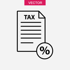 Taxes document and percentage sign, vector flat linear illustration for web and app..eps
