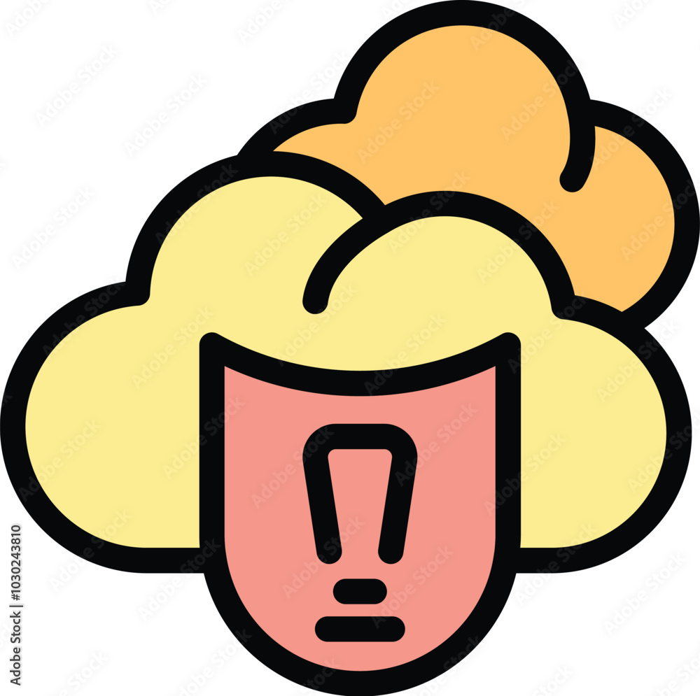 Poster yellow cloud storage showing warning using exclamation mark on tongue, data error concept