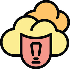Yellow cloud storage showing warning using exclamation mark on tongue, data error concept