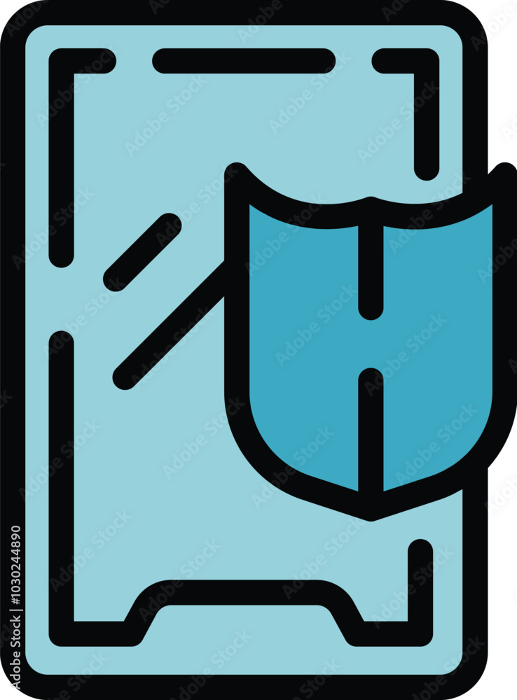 Poster smartphone is being protected by a shield, representing mobile security and data protection