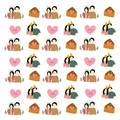 romantic couple on valentines day seamless pattern vector illustration