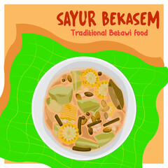 Editable illustration of traditional Indonesian food originating from the Betawi tribe called Sayur Bekasem