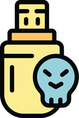 Usb flash drive is infected with a virus, as indicated by the skull icon, highlighting the dangers of malware