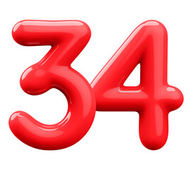 Red 3D Number 34