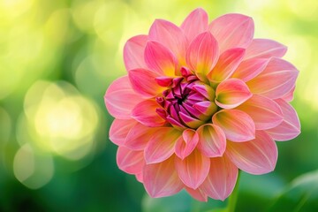 Fototapeta premium A stunning pink dahlia blooming vibrantly in a sunlit garden during the summer season