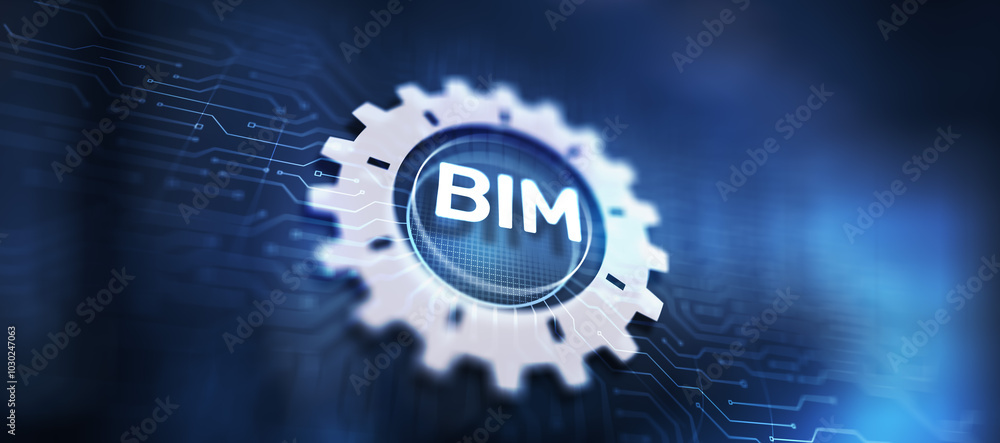 Aufkleber bim building information modeling technology concept on virtual screen.