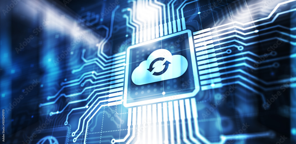 Poster cloud technology computing and data storage concept on virtual screen.