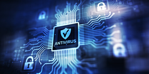 Antivirus Cyber security Data protection Technology concept on virtual screen.