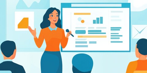 Businesswoman Giving a Report Presentation with Infographics