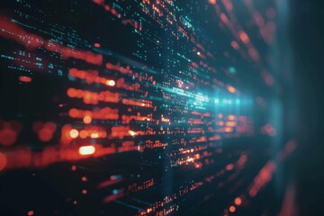 Fototapeta premium Abstract digital background with code lines and glowing elements. High-tech wallpaper for design or presentation on the theme of cyber security, software development, AI research, big data.
