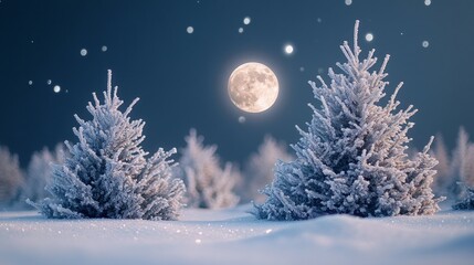 Naklejka premium Moonlit Pines, Evergreen trees