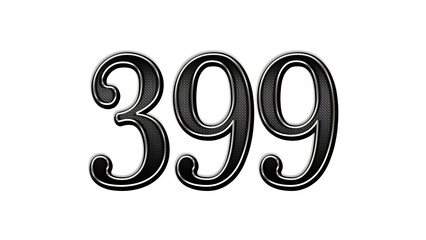 black metal 3d design of number 399 on white background.