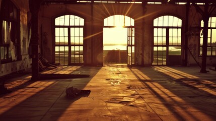 Fototapeta premium Sunbeams Illuminating a Derelict Industrial Building