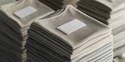 Obraz premium Stacks Of Neutral T-Shirts With Tags In Minimal Design