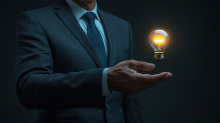 Businessman Holding Light Bulb Idea.