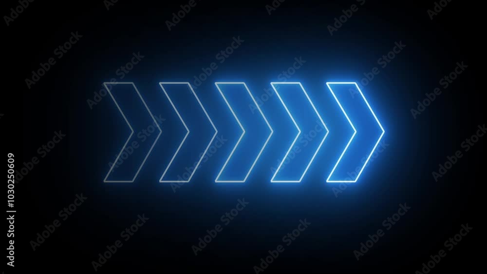 Poster blue direction sign. alpha channel vivid pictogram. glowing neon moving arrow . stock video. instruc