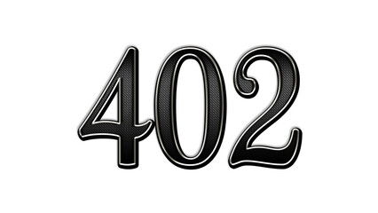 black metal 3d design of number 402 on white background.