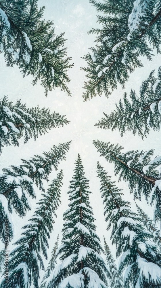 Poster Winter's Canopy, Evergreen trees