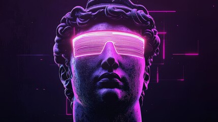 Surreal Borghese Statues in Neon Holograms