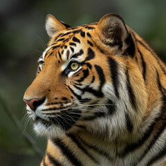 Obraz premium A majestic close-up of a tiger's face, showcasing the animal's striking eyes and vibrant orange fur with black stripes