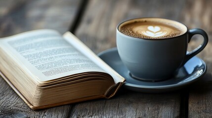 A cup of coffee beside a book.