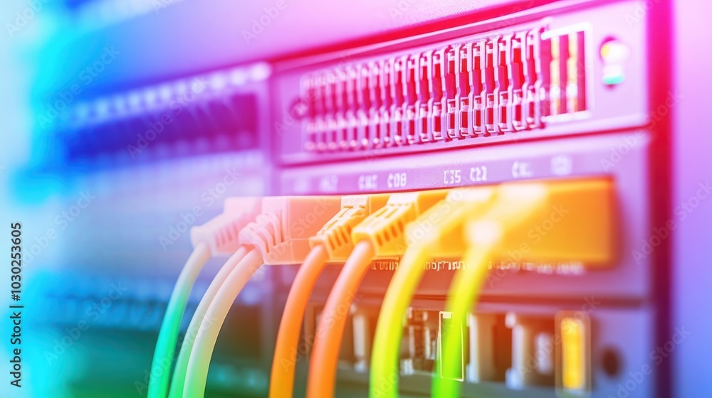 Aufkleber Network Switch with Colorful Ethernet Cables Plugged In