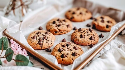 Close-up of Chocolate Chip Cookies on a Baking Sheet
