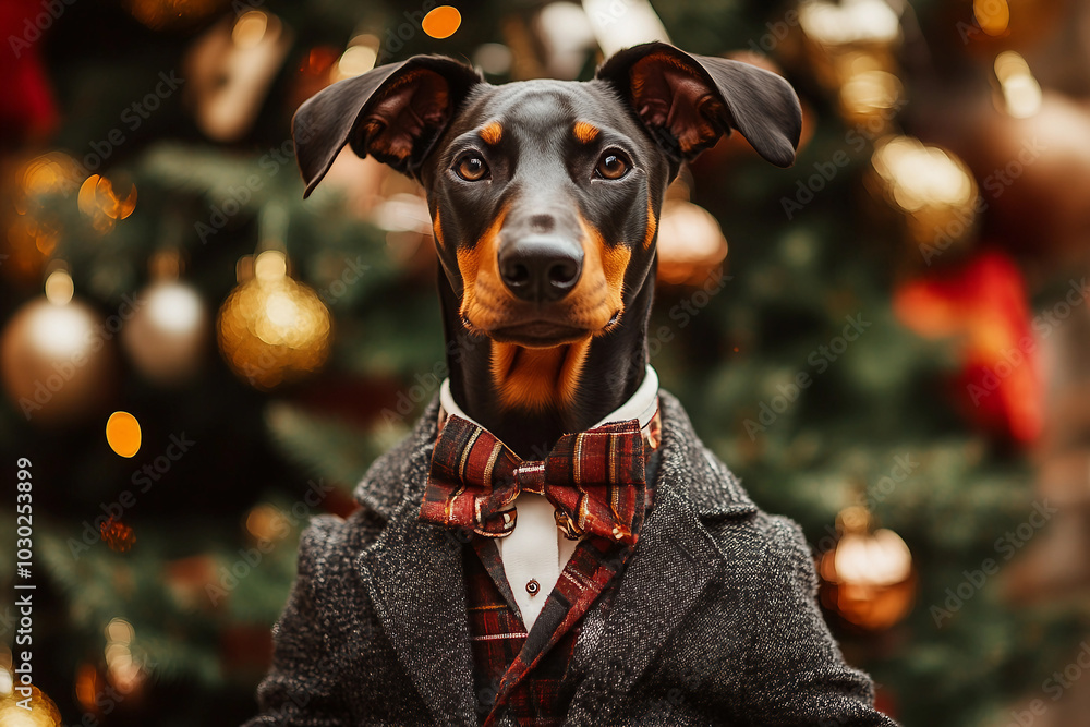 Wall mural generative ai portrait of a beautiful dog dressed theme costume celebrate christmas holidays party