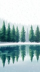 Fototapeta premium Emerald Reflection, Evergreen trees