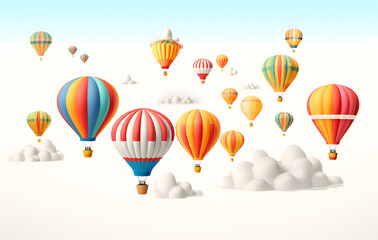 Naklejka premium A colorful hot air balloon flying in the sky with clouds in a vibrant summer scene, capturing the essence of adventure and fun in transportation