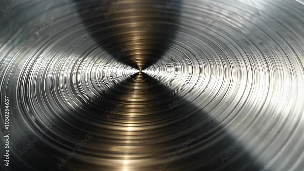 Poster a close-up view of a shiny metal surface, showcasing concentric circles created by the reflection of