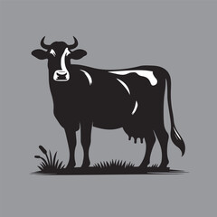 Cow silhouette vector Illustration in grey Background