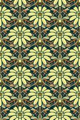 Seamless floral pattern texture or background. Vintage art nouveau style. Handmade drawing vector illustration.