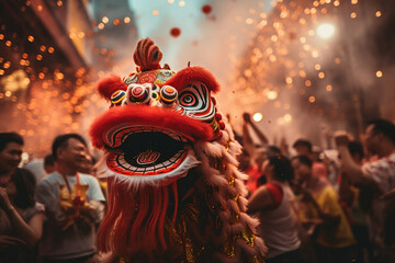 Generative AI picture concept of chinese asian new year, traditional decorations customs food carnival