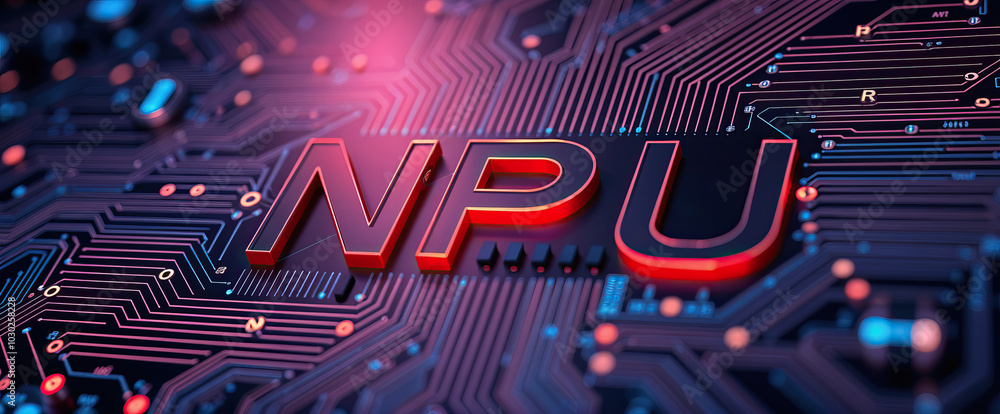 Poster npu text embedded on futuristic circuit board neural processing unit technology ai artificial intelligence concept