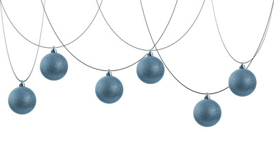 Silver blue christmas balls garland on strings on transparent background png