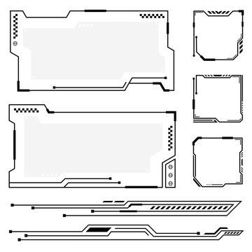 Futuristic Y2K techno frames, HUD lines, and sci-fi borders for sleek, digital designs.