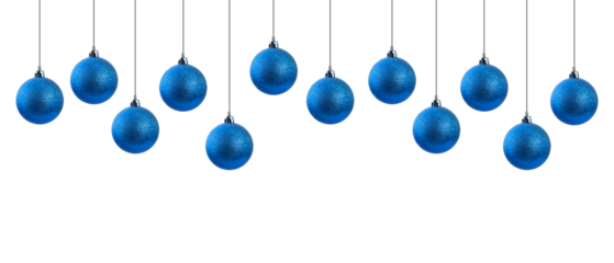 Blue christmas balls garland on strings on transparent background png