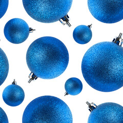 Blue christmas new year decorative balls seamless pattern with transparent background PNG macro