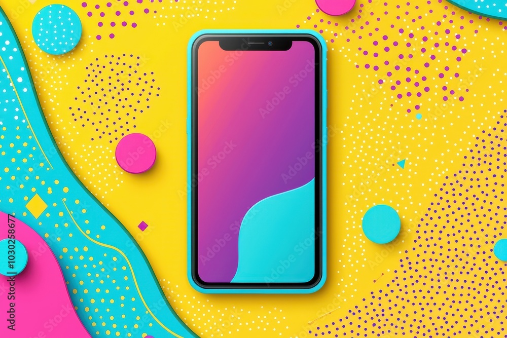 Aufkleber vibrant mobile phone screen displaying colorful abstract background with modern geometric shapes and