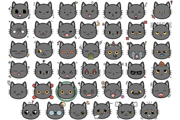 Cute gray cat vector set