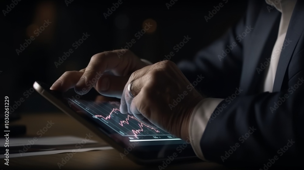 Poster analyzing sales data on a tablet device