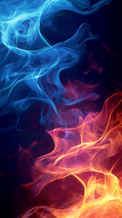 Fototapeta premium Vibrant abstract smoke in blue and orange hues, creating a dynamic and artistic backdrop for various creative projects.