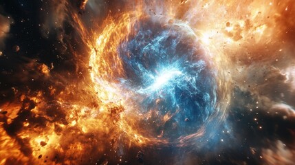 Obraz premium Cosmic Collision: Fire and Ice in the Nebula