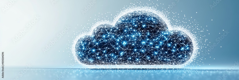 Poster digital cloud on blue technology background. abstract data storage icon in network structure.